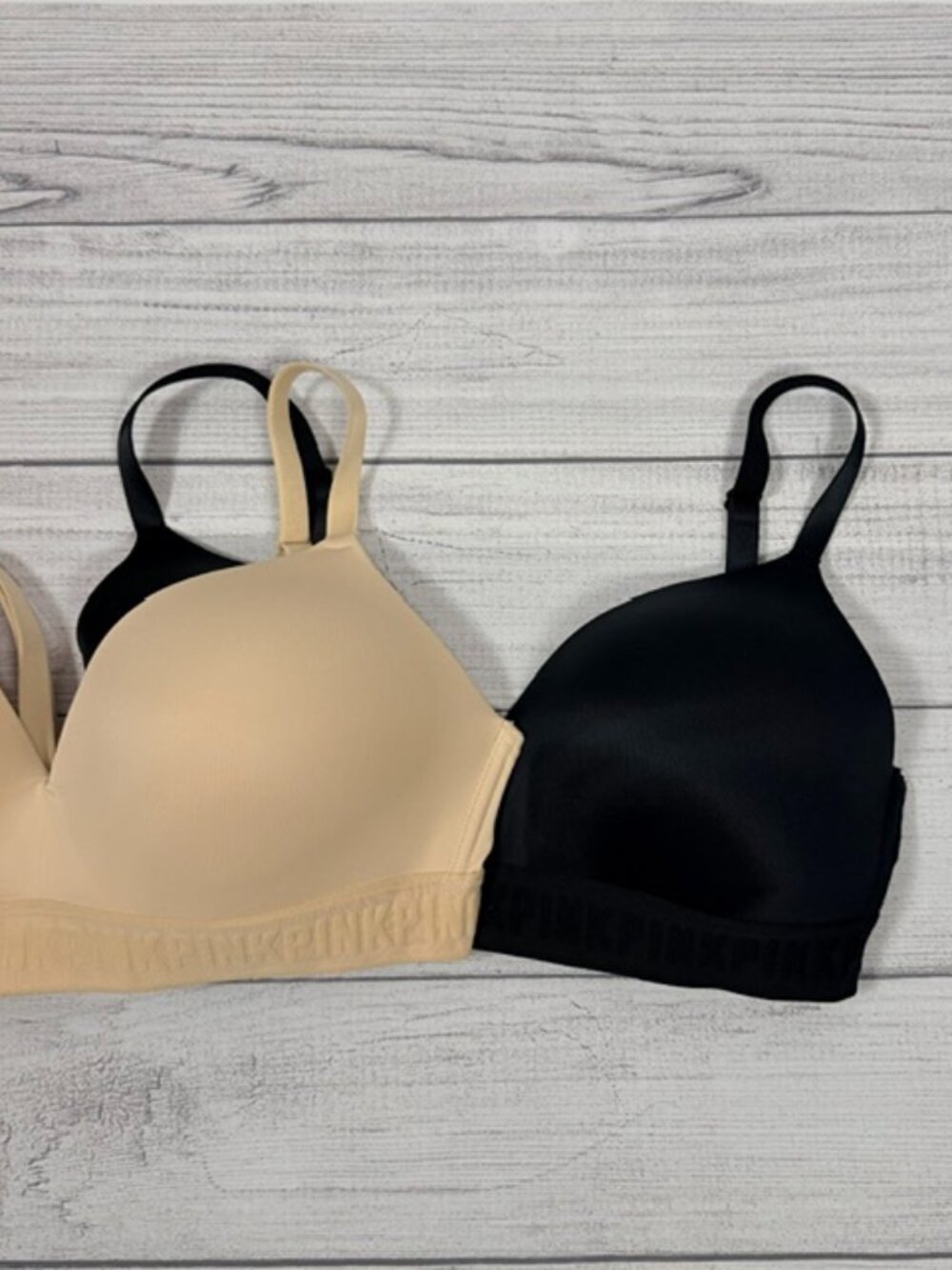 Bundle NWOT PINK VS Wear Everywhere Wireless Lightly Lined Bra 36D Black & Nude